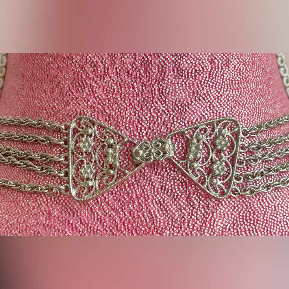 Vintage Silver Multi-Layer Statement Necklace 70’s - image 3